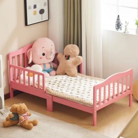 Single-layer Vertical Plank Bed With Side Railings, Pink, 135*75*62.5cm, Wooden Bed, Pine, Children's Single-layer Vertical Plank Bed With Side Railings, Pink, 135*75*62.5cm, Wooden Bed, Pine, Children's